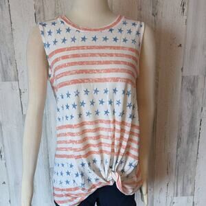 LIBERTY PATRIOTIC Americana Stars Stripes Knot Sleeveless Tank Oversized Small